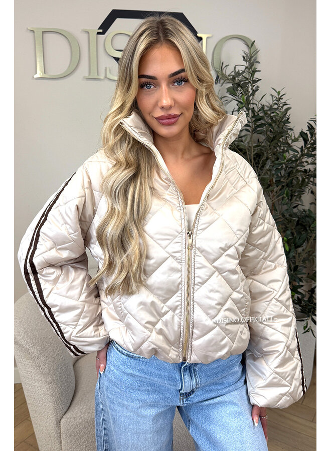 BEIGE - 'MALOU JACKET' - VIRAL STRIPED PUFFER JACKET