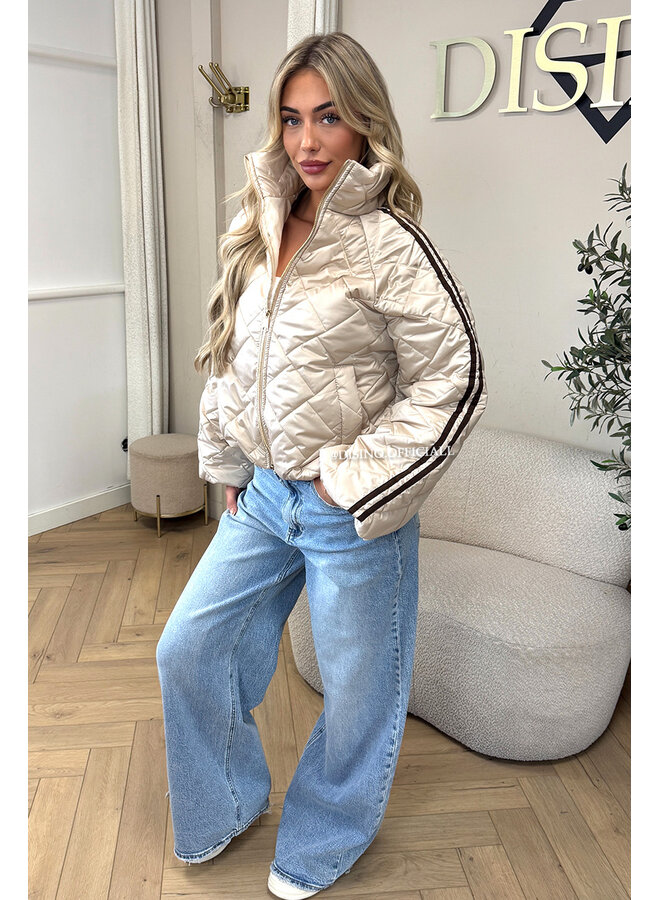 BEIGE - 'MALOU JACKET' - VIRAL STRIPED PUFFER JACKET