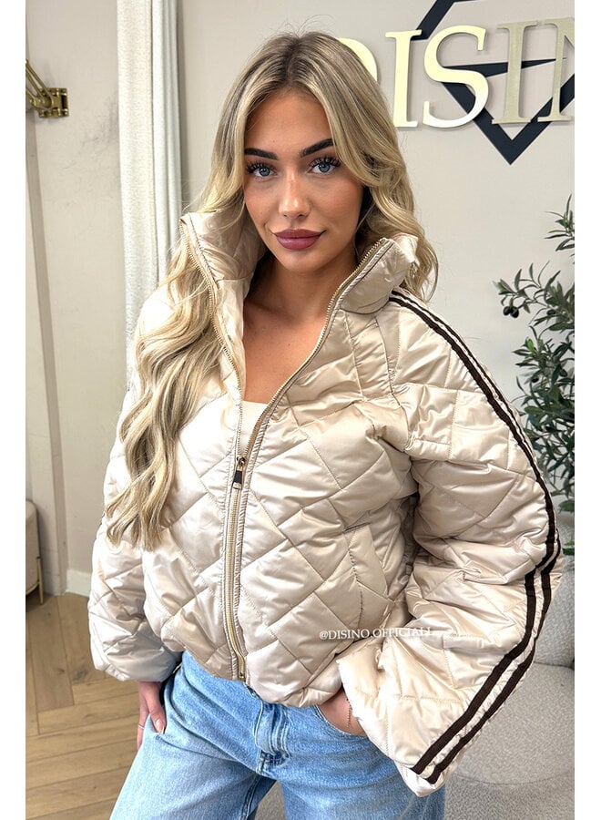 BEIGE - 'MALOU JACKET' - VIRAL STRIPED PUFFER JACKET