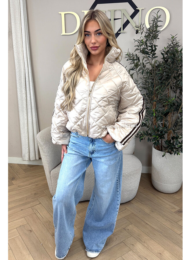 BEIGE - 'MALOU JACKET' - VIRAL STRIPED PUFFER JACKET