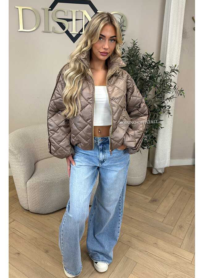 TAUPE - 'MALOU JACKET' - VIRAL STRIPED PUFFER JACKET
