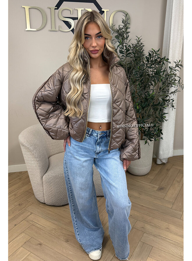 TAUPE - 'MALOU JACKET' - VIRAL STRIPED PUFFER JACKET