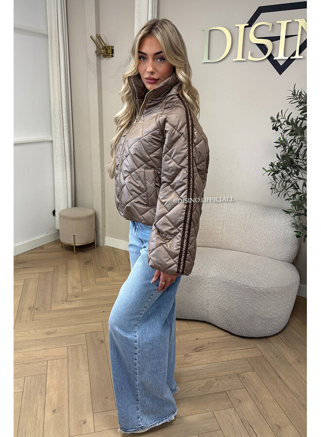 TAUPE - 'MALOU JACKET' - VIRAL STRIPED PUFFER JACKET