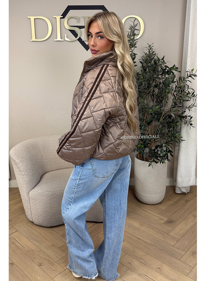 TAUPE - 'MALOU JACKET' - VIRAL STRIPED PUFFER JACKET
