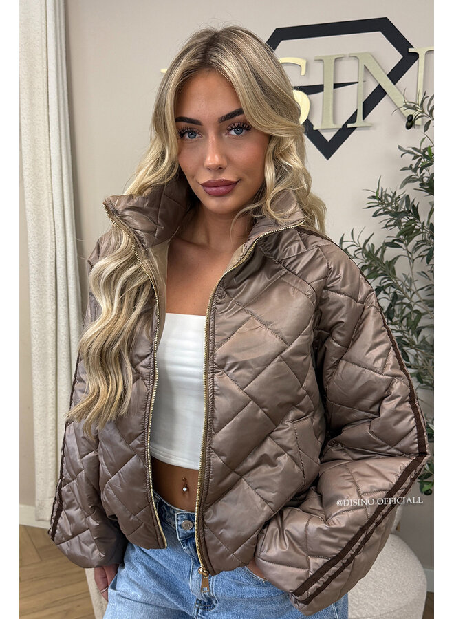 TAUPE - 'MALOU JACKET' - VIRAL STRIPED PUFFER JACKET