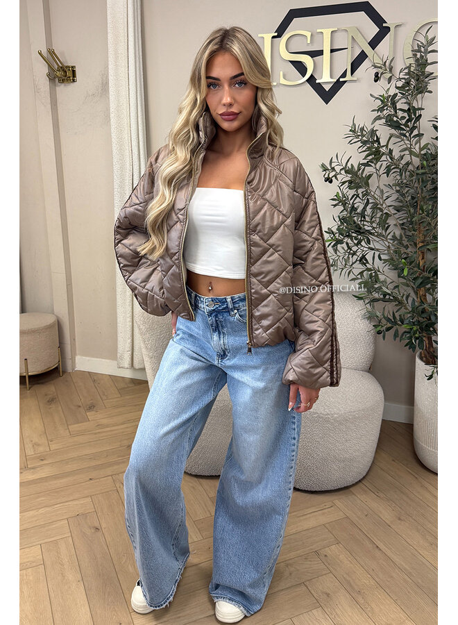 TAUPE - 'MALOU JACKET' - VIRAL STRIPED PUFFER JACKET