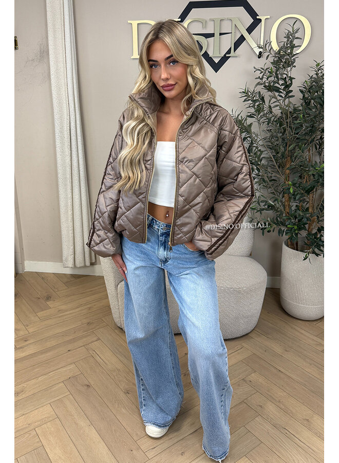 TAUPE - 'MALOU JACKET' - VIRAL STRIPED PUFFER JACKET