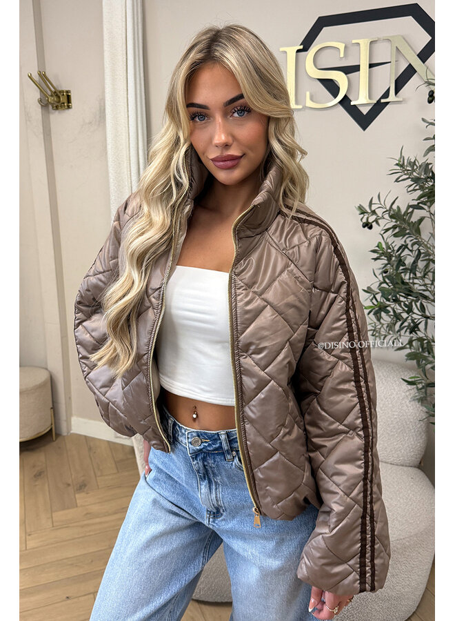 TAUPE - 'MALOU JACKET' - VIRAL STRIPED PUFFER JACKET