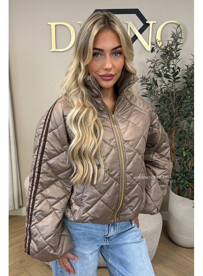 TAUPE - 'MALOU JACKET' - VIRAL STRIPED PUFFER JACKET