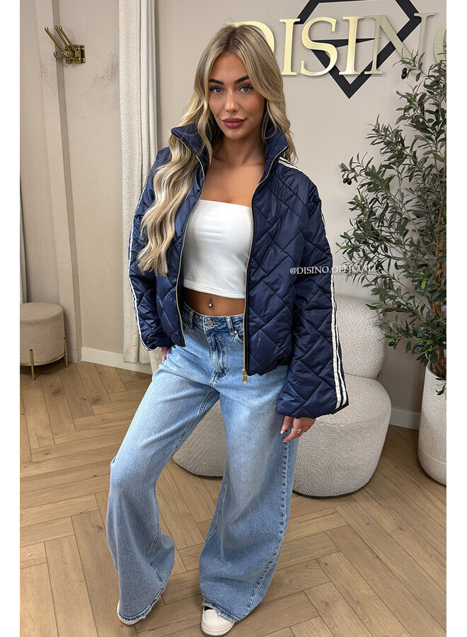 NAVY BLUE - 'MALOU JACKET' - VIRAL STRIPED PUFFER JACKET