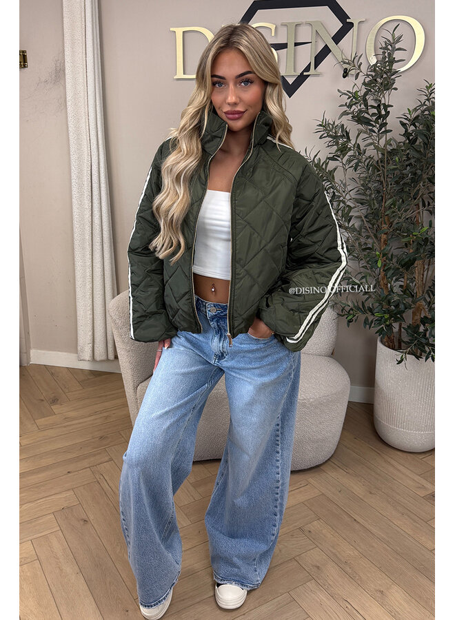 ARMY GREEN - 'MALOU JACKET' - VIRAL STRIPED PUFFER JACKET