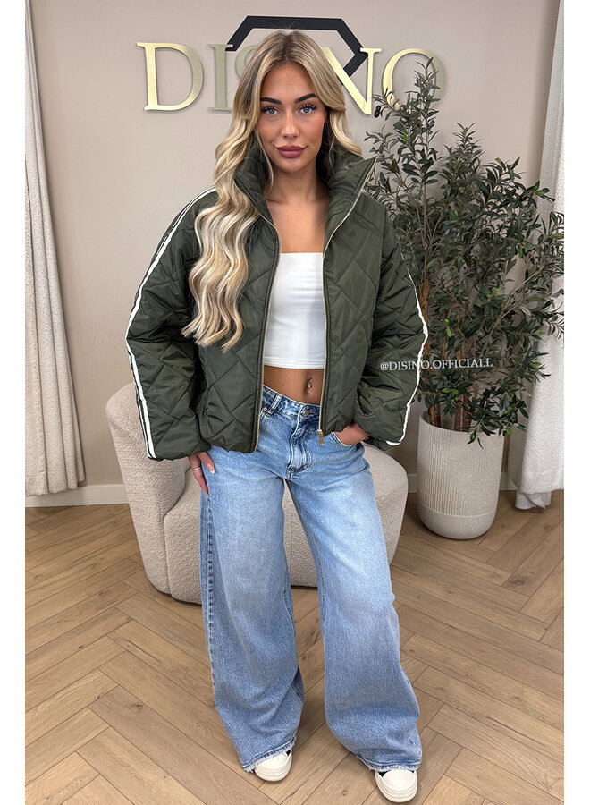 ARMY GREEN - 'MALOU JACKET' - VIRAL STRIPED PUFFER JACKET