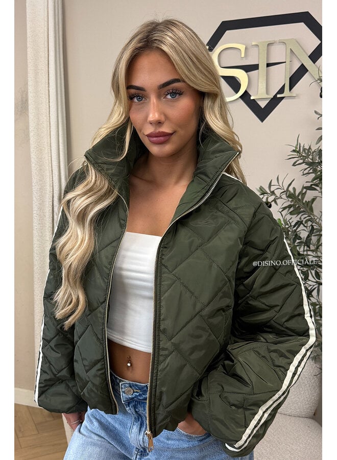 ARMY GREEN - 'MALOU JACKET' - VIRAL STRIPED PUFFER JACKET
