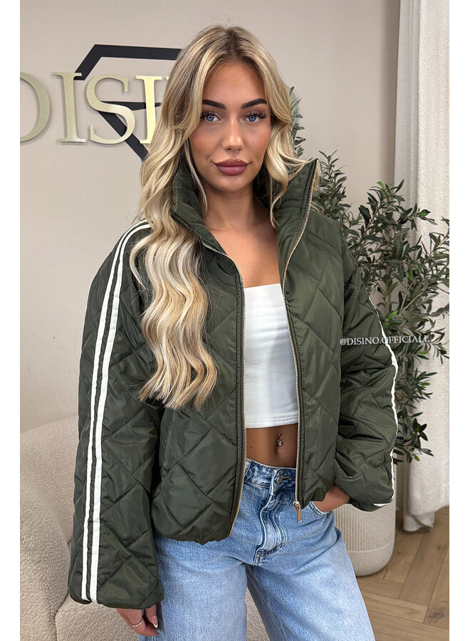 ARMY GREEN - 'MALOU JACKET' - VIRAL STRIPED PUFFER JACKET