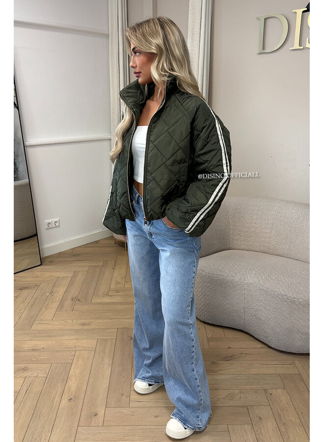 ARMY GREEN - 'MALOU JACKET' - VIRAL STRIPED PUFFER JACKET