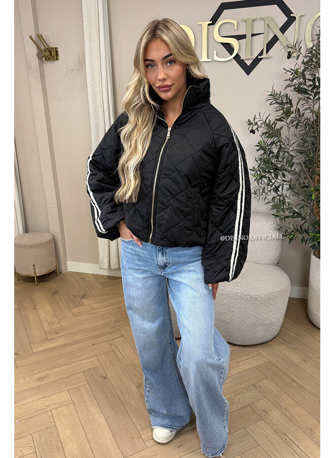 BLACK - 'MALOU JACKET' - VIRAL STRIPED PUFFER JACKET