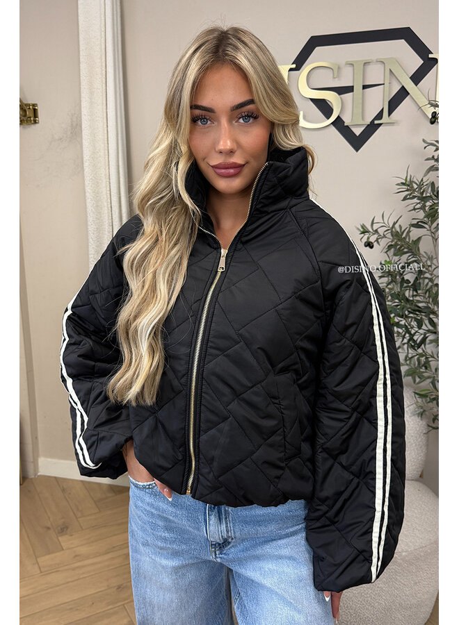 BLACK - 'MALOU JACKET' - VIRAL STRIPED PUFFER JACKET