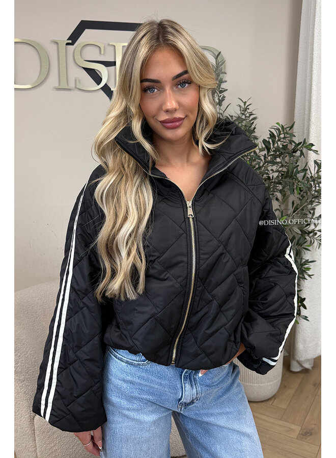 BLACK - 'MALOU JACKET' - VIRAL STRIPED PUFFER JACKET
