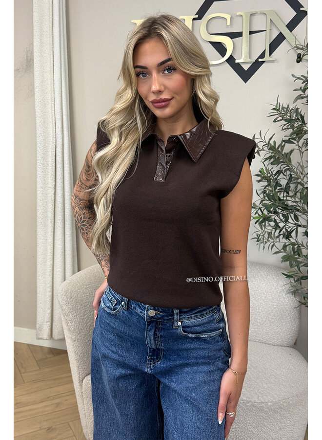 CHOCO - 'DANIELLE TOP' - CROCO LEATHER BOYFRIEND TOP