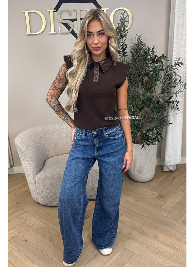 CHOCO - 'DANIELLE TOP' - CROCO LEATHER BOYFRIEND TOP