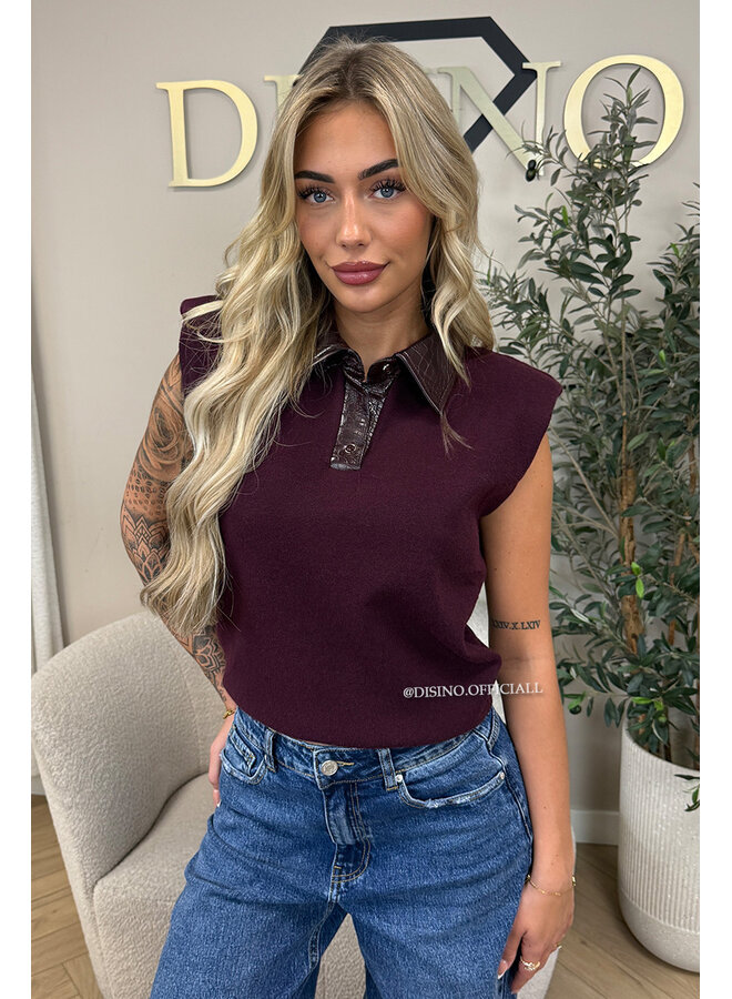 CHERRY - 'DANIELLE TOP' - CROCO LEATHER BOYFRIEND TOP