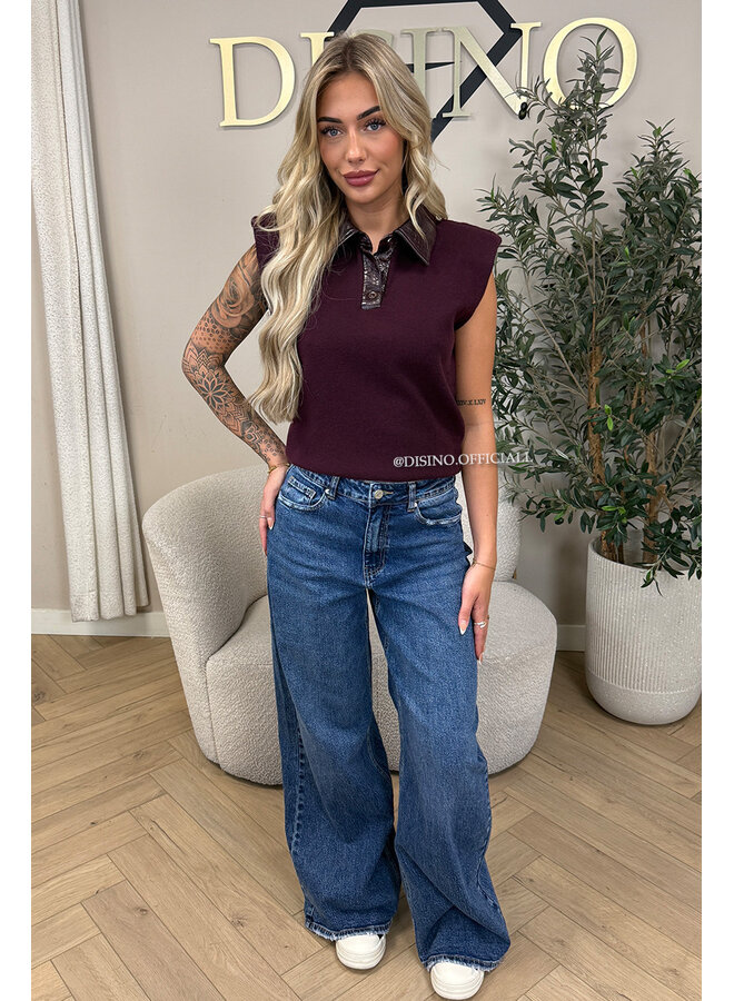 CHERRY - 'DANIELLE TOP' - CROCO LEATHER BOYFRIEND TOP