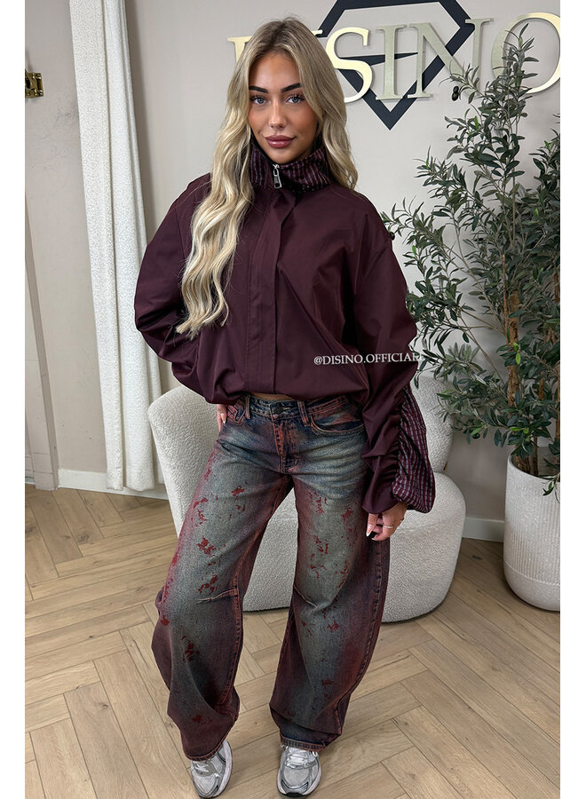 CHERRY - 'NENA BOMBER' - OVERSIZED BOMBER CHECK DETAIL JACKET