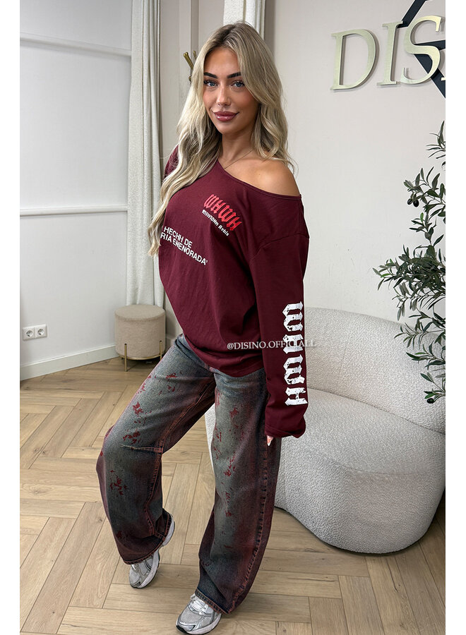 BURGUNDY WASH - 'RAVENNA JEANS' - STRETCH VIRAL BALLOON LEG JEANS
