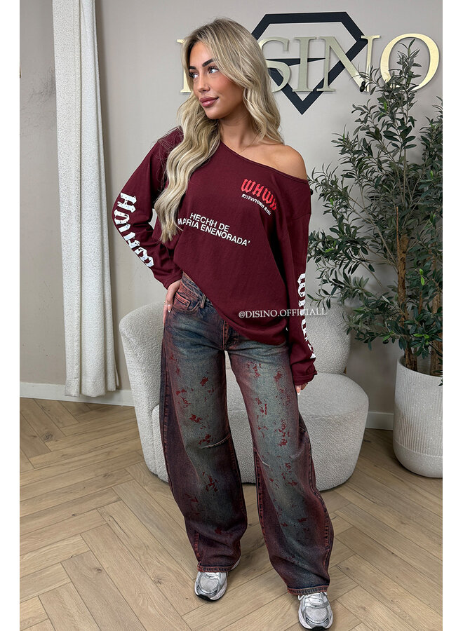 BURGUNDY WASH - 'RAVENNA JEANS' - STRETCH VIRAL BALLOON LEG JEANS