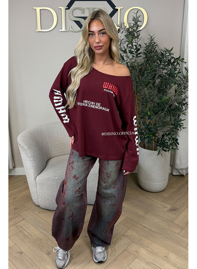 BURGUNDY WASH - 'RAVENNA JEANS' - STRETCH VIRAL BALLOON LEG JEANS