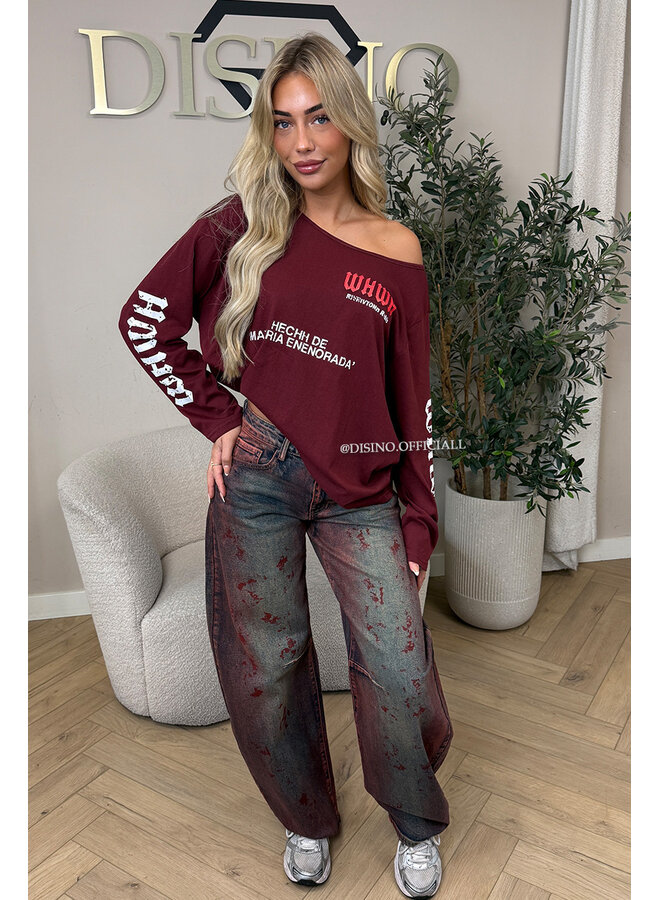 BURGUNDY WASH - 'RAVENNA JEANS' - STRETCH VIRAL BALLOON LEG JEANS