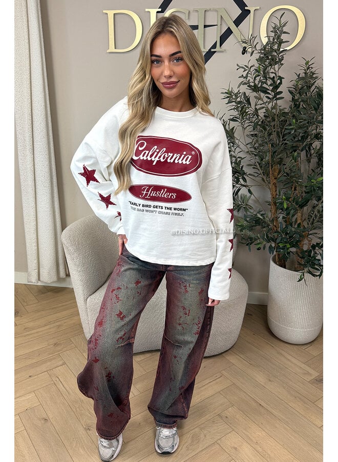 WHITE - 'CALIFORNIA HUSTLER' - OVERSIZED LONGSLEEVE TOP