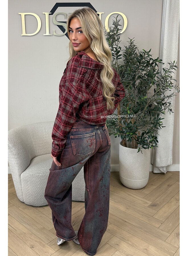 CHERRY - 'MAUREEN BLOUSE' - DIAMONDS ALL OVER OVERSIZED CHECKED BLOUSE