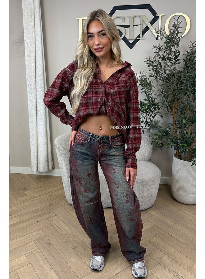 CHERRY - 'MAUREEN BLOUSE' - DIAMONDS ALL OVER OVERSIZED CHECKED BLOUSE