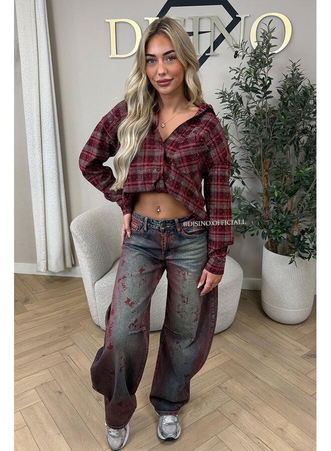 CHERRY - 'MAUREEN BLOUSE' - DIAMONDS ALL OVER OVERSIZED CHECKED BLOUSE