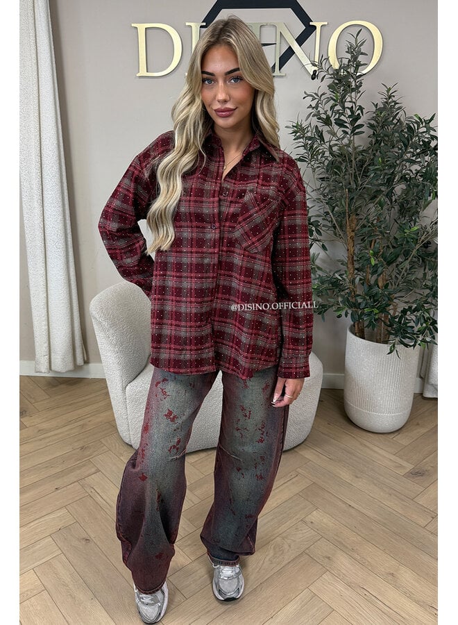 CHERRY - 'MAUREEN BLOUSE' - DIAMONDS ALL OVER OVERSIZED CHECKED BLOUSE