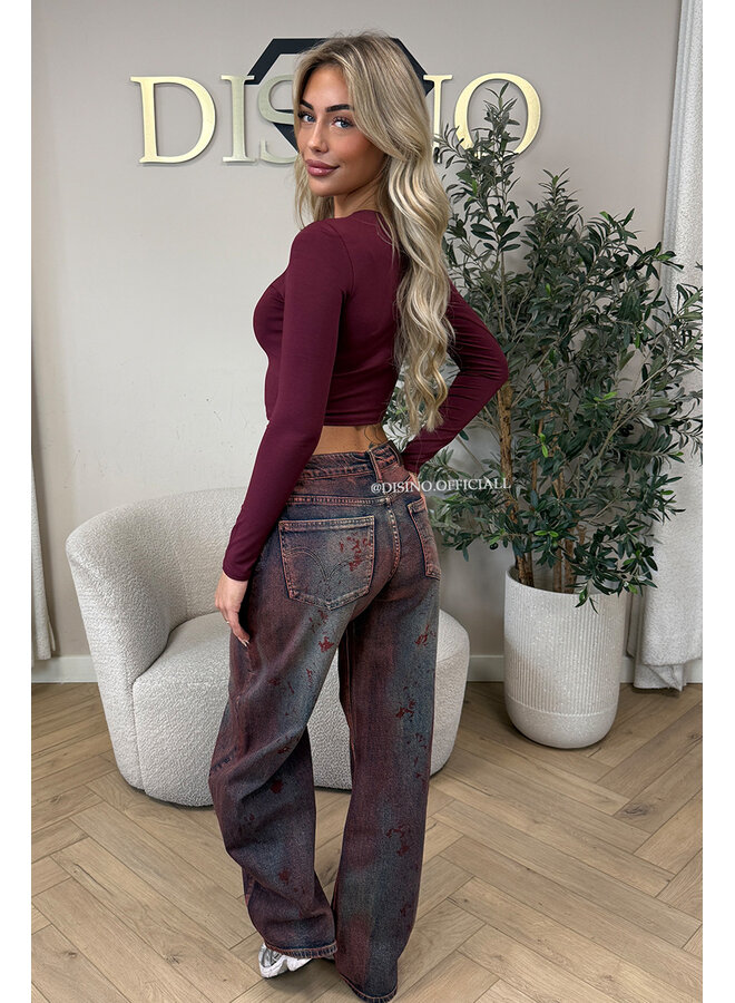 BURGUNDY - 'BECKY' - PERFECT LONG SLEEVE CROP TOP