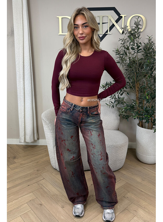 BURGUNDY - 'BECKY' - PERFECT LONG SLEEVE CROP TOP