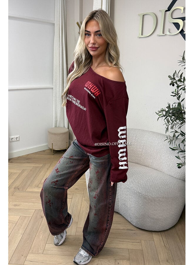 CHERRY - 'MARIEL LONGSLEEVE' - OVERSIZED OFF SHOULDER LONGSLEEVE TOP