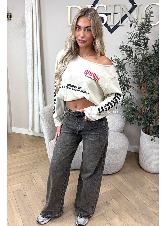 BEIGE - 'MARIEL LONGSLEEVE' - OVERSIZED OFF SHOULDER LONGSLEEVE TOP