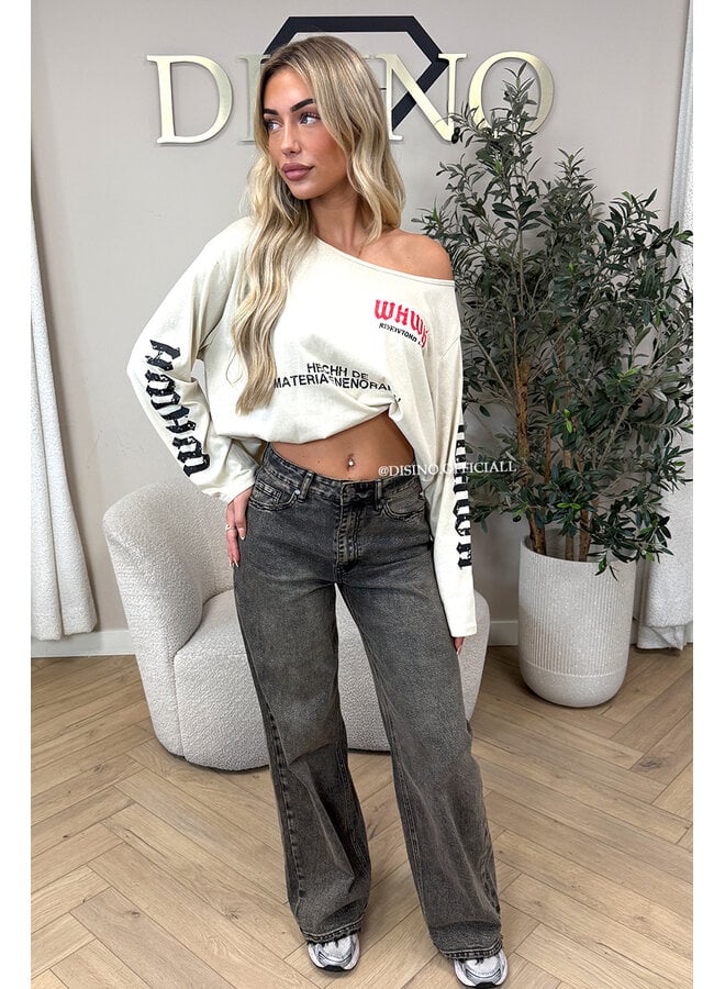 BEIGE - 'MARIEL LONGSLEEVE' - OVERSIZED OFF SHOULDER LONGSLEEVE TOP