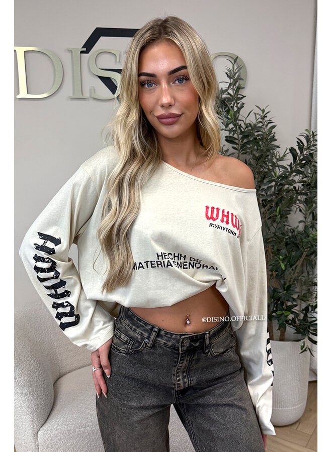 BEIGE - 'MARIEL LONGSLEEVE' - OVERSIZED OFF SHOULDER LONGSLEEVE TOP