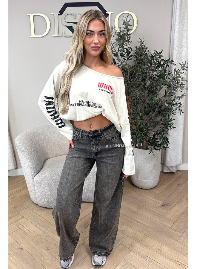 BEIGE - 'MARIEL LONGSLEEVE' - OVERSIZED OFF SHOULDER LONGSLEEVE TOP