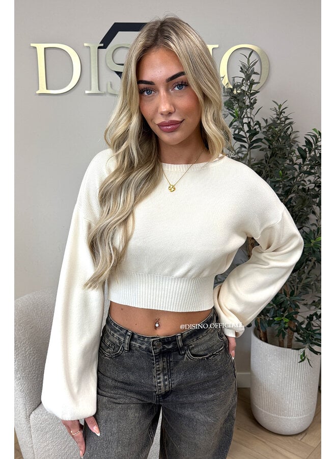 ECRU - 'ILAYDA KNIT' - LONGSLEEVE CROPPED BELL SLEEVE KNIT TOP