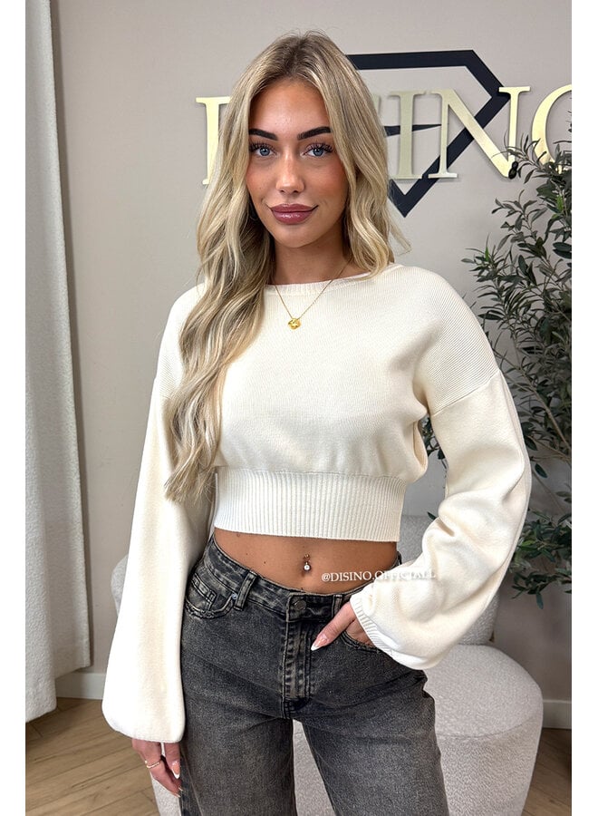 ECRU - 'ILAYDA KNIT' - LONGSLEEVE CROPPED BELL SLEEVE KNIT TOP