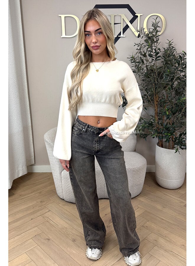 ECRU - 'ILAYDA KNIT' - LONGSLEEVE CROPPED BELL SLEEVE KNIT TOP