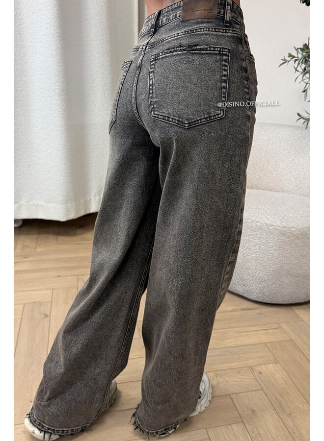 WASHED TAUPE - 'NOIRA JEANS' - HIGH WAIST WIDE LEG STRETCH JEANS