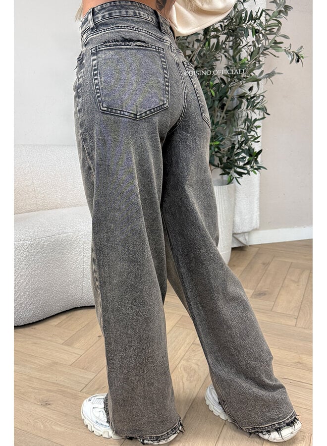 WASHED TAUPE - 'NOIRA JEANS' - HIGH WAIST WIDE LEG STRETCH JEANS