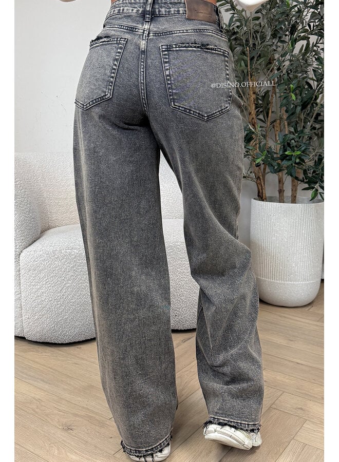 WASHED TAUPE - 'NOIRA JEANS' - HIGH WAIST WIDE LEG STRETCH JEANS