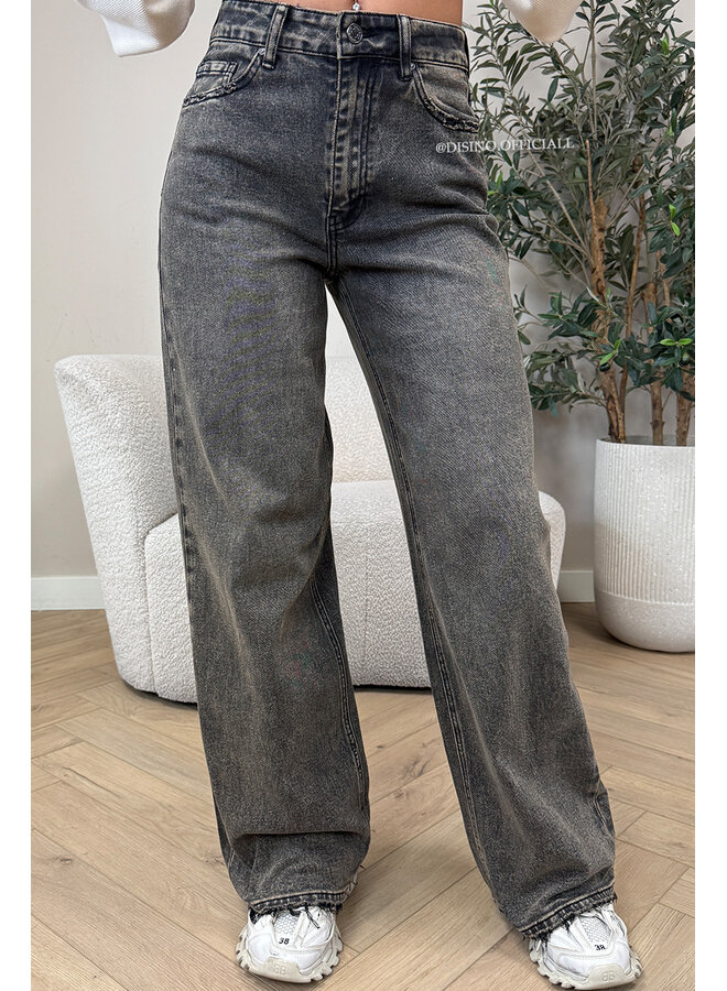 WASHED TAUPE - 'NOIRA JEANS' - HIGH WAIST WIDE LEG STRETCH JEANS